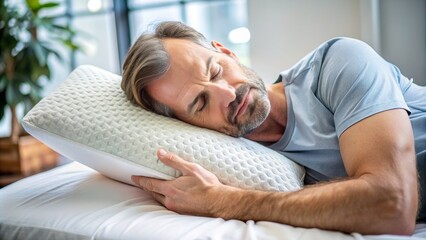 Man Sleeping on a White Pillow, Pillow, Sleep, Comfort, Relaxation