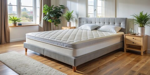 Modern Bedroom with Grey Upholstered Bed and White Bedding, Bedroom Decor, Home Decor, Bedroom Design, Furniture