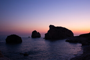 beautiful dramatic landscape of sunset on the sea beach.