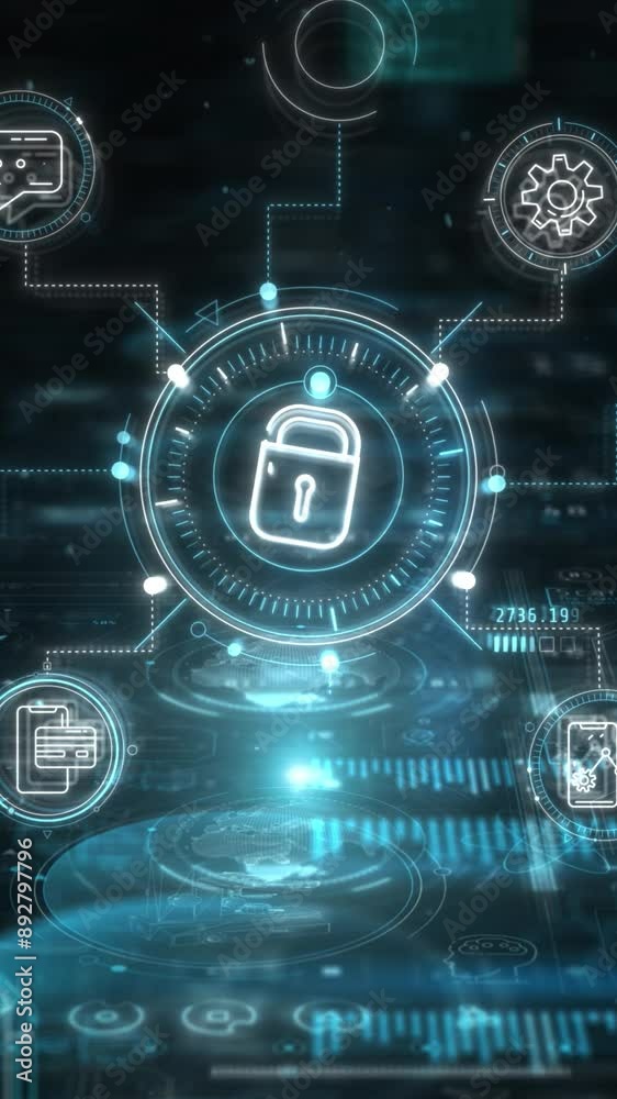 Wall mural infographics about encryption and data protection on the network.