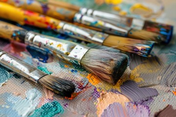 Obraz premium brushes and paints in a raw, artist tools, painting as a hobby and recreation