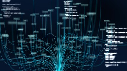 Deep learning Big data technology and data science abstract background..AI Data flow concept: analysing and artificial intelligence on virtual screen.  - Powered by Adobe