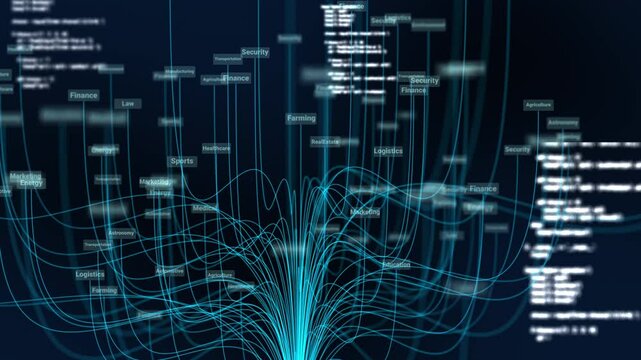 Deep learning Big data technology and data science abstract background..AI Data flow concept: analysing and artificial intelligence on virtual screen.  - Powered by Adobe