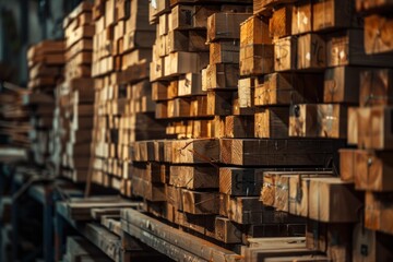 Fototapeta premium Close up Lumber stored in a warehouse