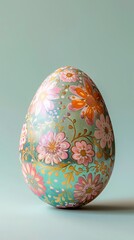 19 A single Easter egg with classic patterns, placed on the right side of a pastel background