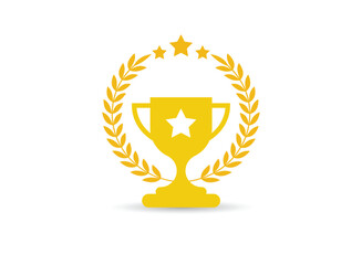 Champion cup vector icon, Gold trophy winner award with laurel wreath icon in flat style