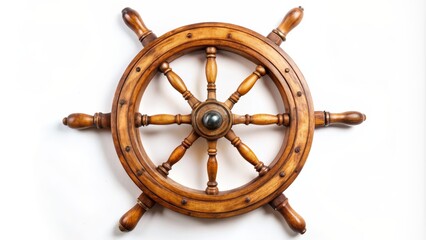 Wooden Ship Wheel on White Background, Ship, Nautical, Maritime, Vintage