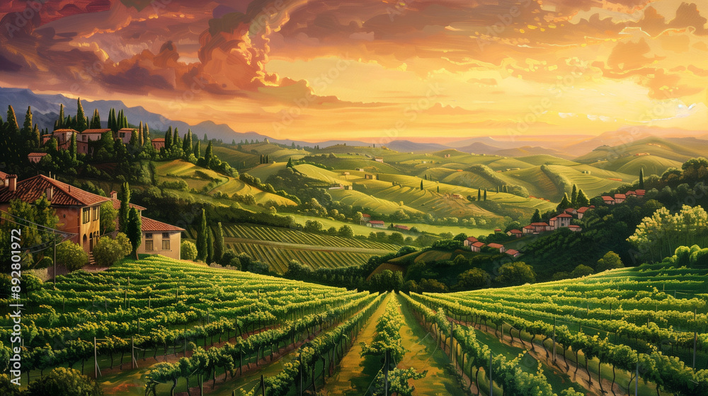 Canvas Prints a picturesque view of the italian hillsides covered in vineyards