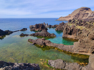 beautiful rocky mountains by the sea on the island of Madeira in Portugal