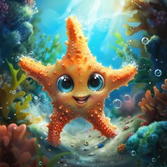 Cheerful Starfish in the Ocean Depths