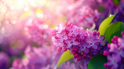 Vibrant Lilac Spring Flowers in Bloom with Soft Sunlight Background, Violet Garden Serenity, Nature's Beauty in Full Blossom