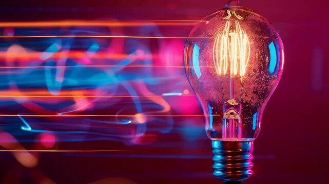 Glowing light bulb on a dark background. Concept of new ideas, innovation, and inspiration. Illuminated creativity shines power of imagination. Electric invention sparks business success.