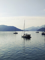 Fototapeta premium beautiful ships and boats are moored near the shore