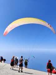 beautiful landscape with a view of the sea flying on a paraglider