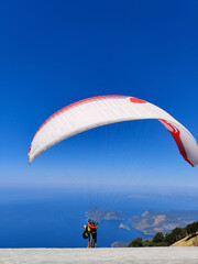 beautiful landscape with a view of the sea flying on a paraglider