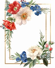 Obraz premium Elegant floral frame featuring vibrant blooms and greenery, perfect for invitations or decorative purposes.