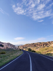 empty road on the beautiful mountain scenery in the city Cappadocia in Turkey
