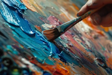Obraz premium Vibrant Oil Painting Palette with Brushwork Highlighting Artistic Creativity and Colors
