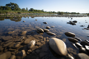beautiful mountain river close-up of stones in the water