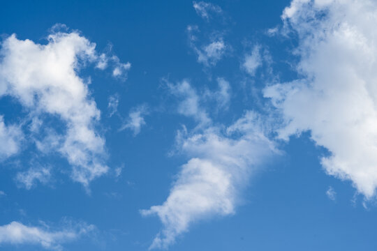beautiful thick white clouds in the blue sky