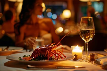 Romantic Candlelit Dinner at Luxury Seafood Restaurant Featuring Lobster Dish