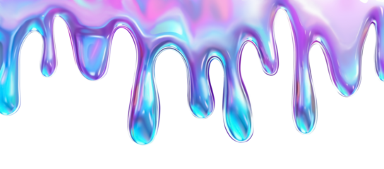 Iridescent paint dripping down isolated on transparent background, PNG, cutout