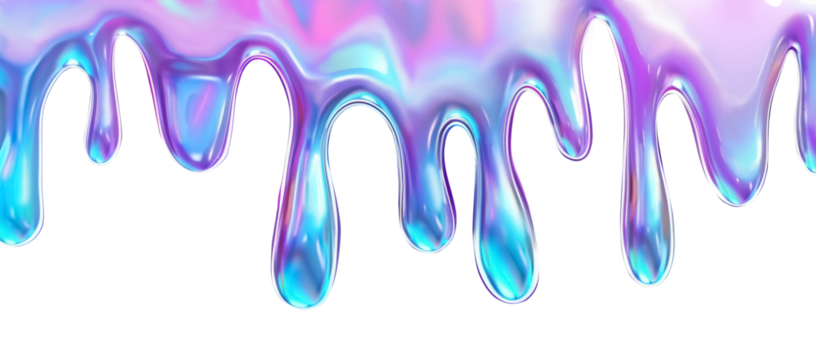 Iridescent paint dripping down isolated on transparent background, PNG, cutout