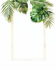Fototapeta premium Elegant frame with tropical leaves for invitations, posters, or creative projects, enhancing aesthetic with nature's beauty.