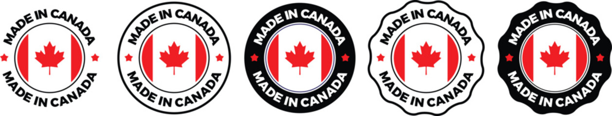 Obraz premium Made In Canada Stamp Logo Icon Symbol Design. Seal National Original Product Badge. Vector Illustration