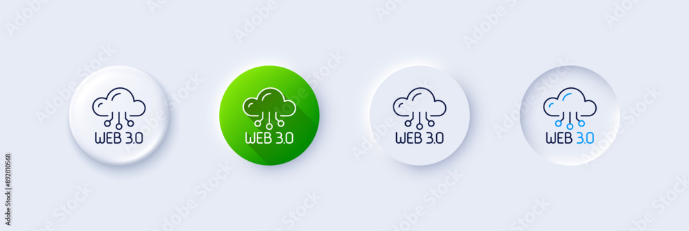 Poster web3 line icon. neumorphic, green gradient, 3d pin buttons. web 3.0 internet technology sign. decent