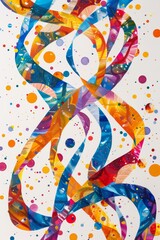 Vibrant Abstract DNA Helix Painting with Swirling Patterns in Bright Colors for Contemporary Designs