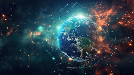 Obraz premium Global Connectivity Network from Space created by ai