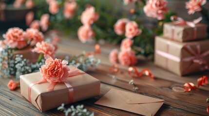 Walnut light wood tabletop, Mother's Day decoration