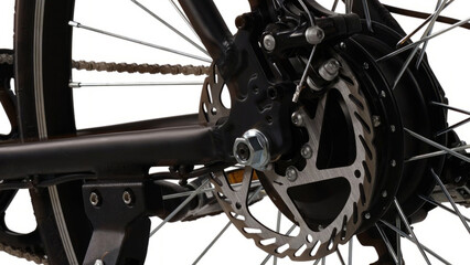 Obraz premium Closeup of bicycle chainwheel and tyre.