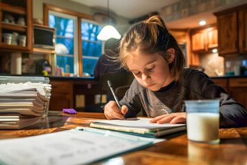 Girl Doing School Work