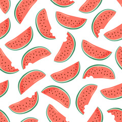 Juicy watermelon slices seamless pattern. Summer fruit flat vector illustration. Tropical fruit background for baby fabric, kids textile, packaging, wrapping, scrapbook, wallpaper.