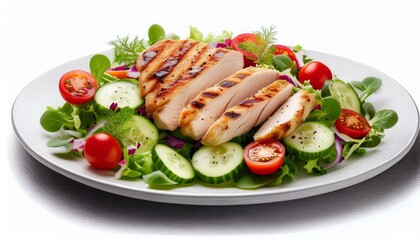  Healthy lunch plate featuring tender grilled chicken fillet and a vibrant salad of mixed green vegetable