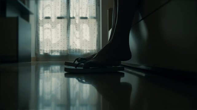 Close-up of Woman's Feet Leaving Bed in Morning 