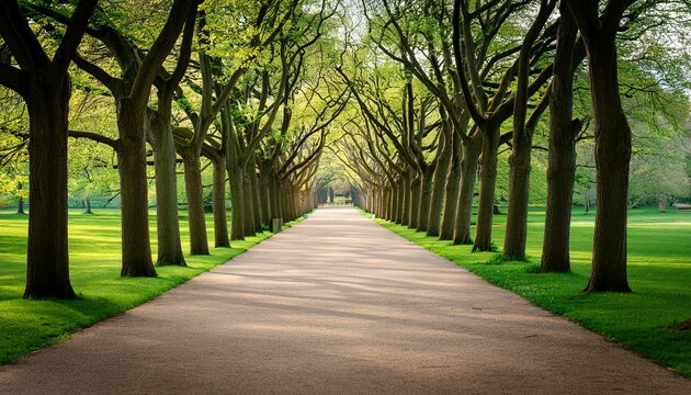 Caminho arborizado sereno em um parque