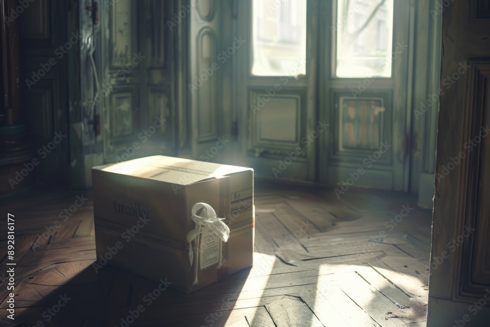 Poster A simple box sitting on the floor in an empty room