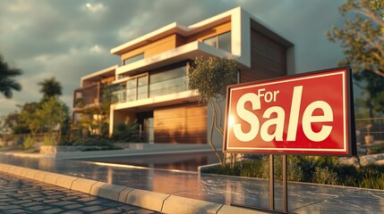 modern house with sign For Sale in front, representing successful property sales, real state business