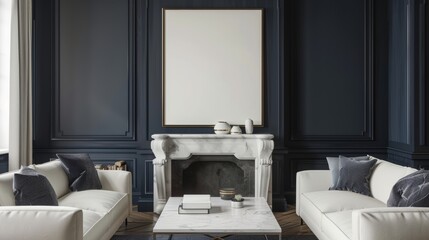 Chic Contemporary Living Room with Blue Accent Wall and Marble Coffee Table Interior Design Inspiration for Modern Homes