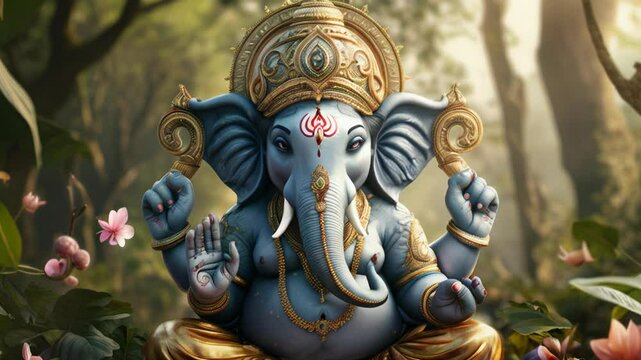 Serene Ganesha amidst tranquil nature setting, invoking spirituality and peace