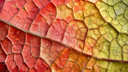 Fototapeta premium Autumn leaf turning colors. Leaf macro