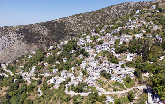 Aerial view of the picturesque village of Makrinitsa, Pelio, Greece