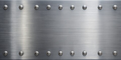 Brushed Metal Plate with Rivets, Digital Artwork, Industrial Design, Metal Texture, Rivet