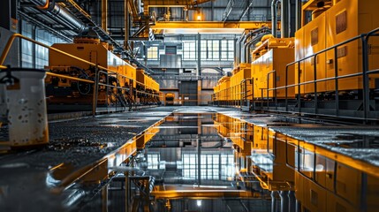 Modern Industrial Power Vibrant Yellow Generators in WellLit Room with Reflective Floors Canon EOS M50 Mark II
