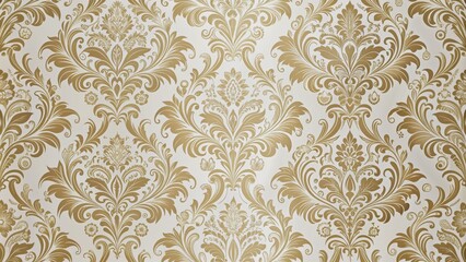 Golden Floral Damask Pattern, Seamless Wallpaper Background, Vintage Style, Ornate Design, Floral, Wallpaper, Damask