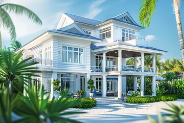 In a sunny day, no one in Florida is able to see the wooden house tower of new urbanism modern architecture by the beach ocean.