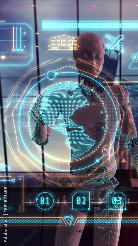 Wall mural artificial intelligence works with cargo logistics. 3d render